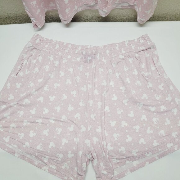 * Disney large pajama t shirt & short set micky mouse print pink &white classic - Picture 5 of 9